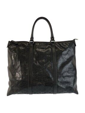 Gucci GG Supreme Black Leather Tote Boston Bag